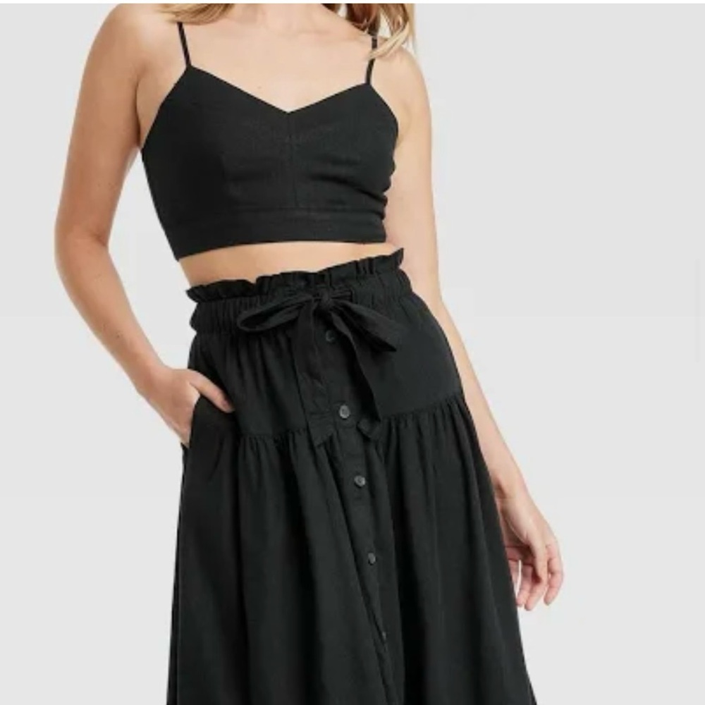 Universal thread tie waist button-front midi skirt XS